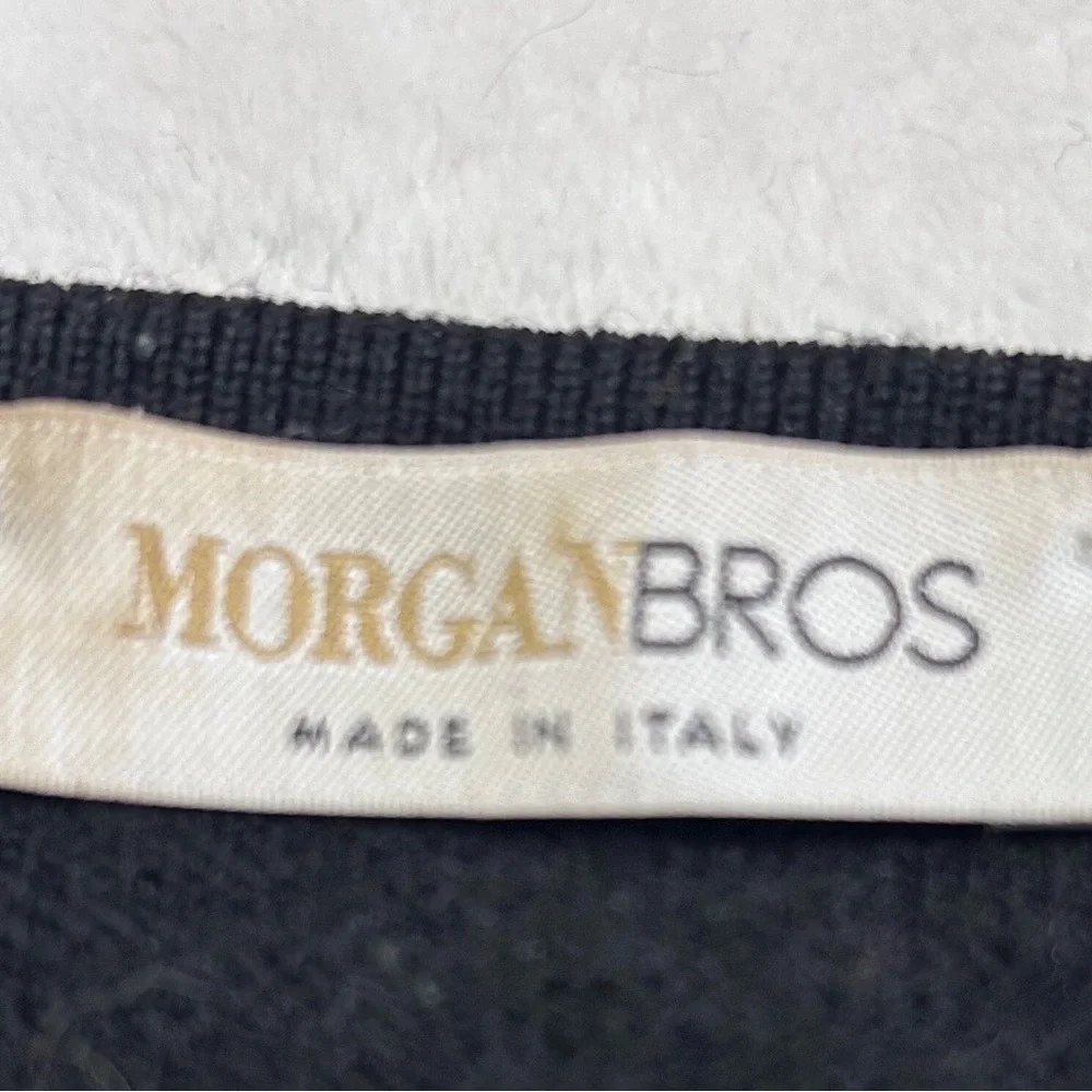 MORGAN BROS Italy Black Pure Virgin Wool Cardigan Sweater Womens Size S Woolmark - Picture 3 of 7
